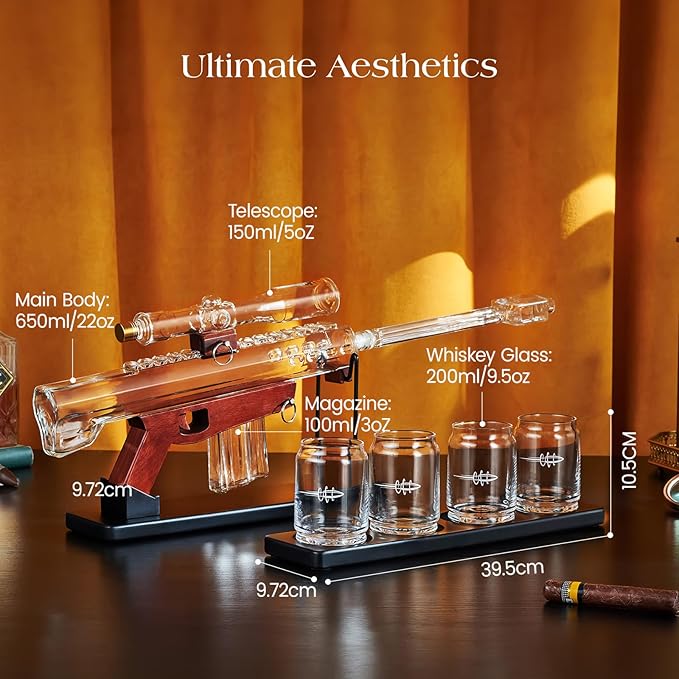 🥃 Gun Barrel Whiskey Decanter Set with Telescope & Bullet Glasses 🔭